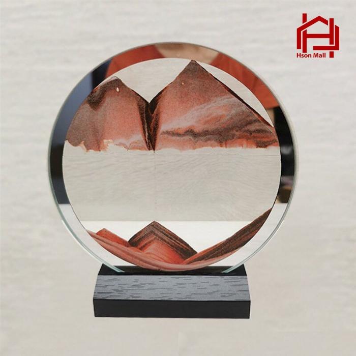 Tranh cát chảy chuyển động 3D viền tráng gương - đế gỗ, tranh nghệ thuật trang trí để bàn decor làm quà tặng cao