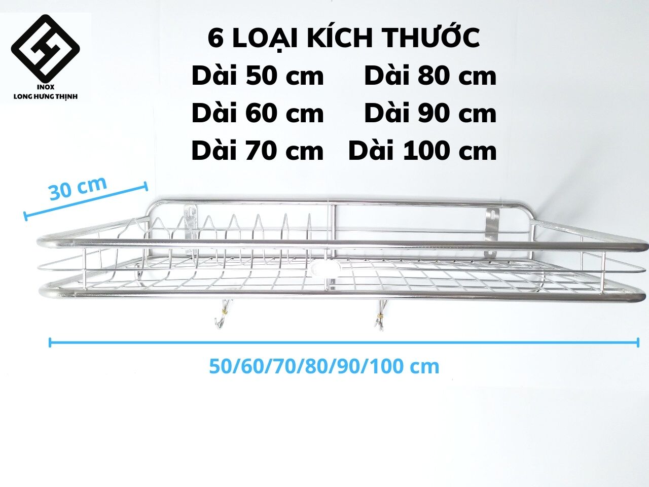 Kệ treo phòng bếp INOX cao cấp 1 tầng (có sóng đĩa), bề mặt sáng bóng, không hoen gỉ, dụng cụ nhà bếp tiện lợi, đủ loại kích thước (30x50, 30x60, 30x70, 30x80, 30x90, 30x100) cm