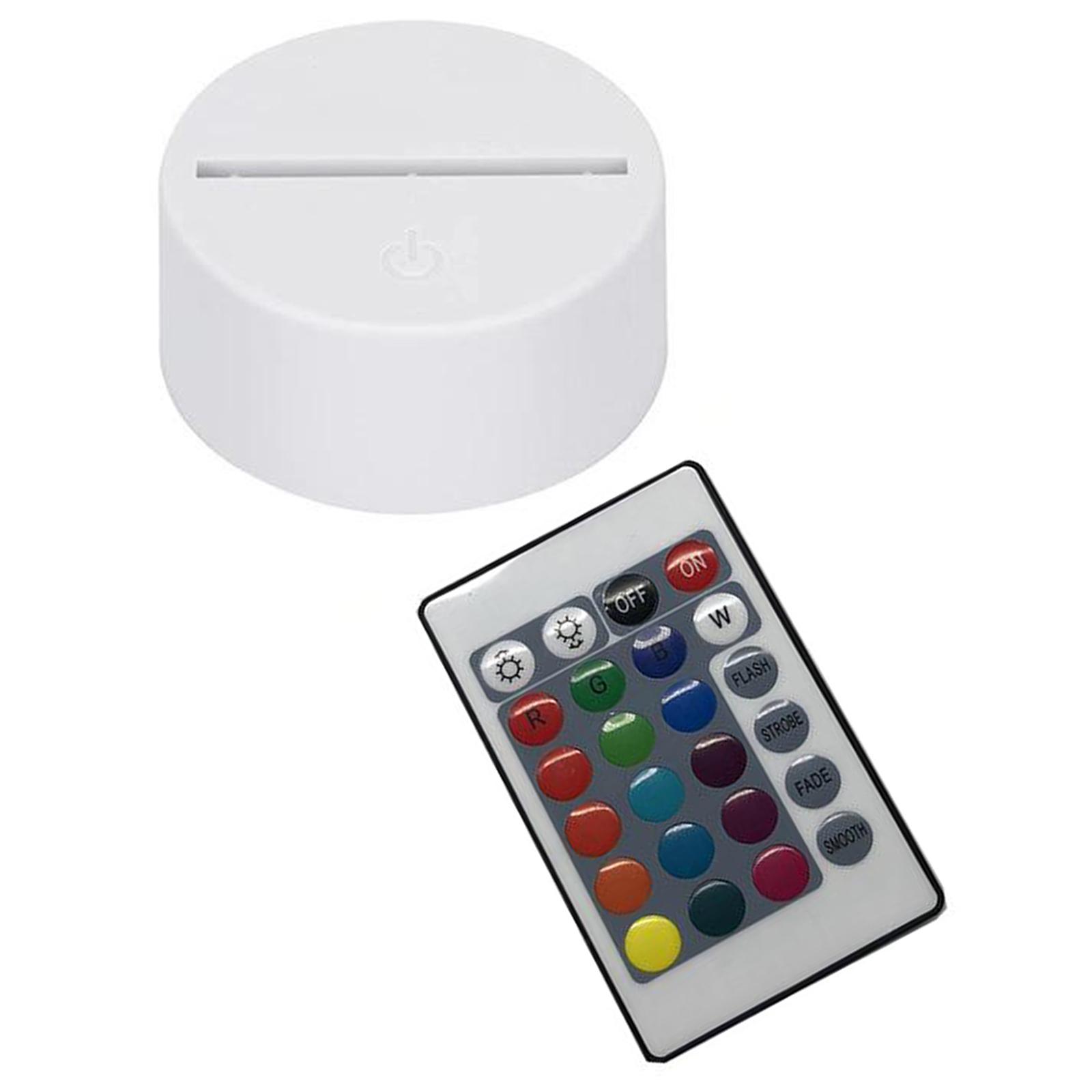 Premium 3D Night LED Light Replacement Base with Remote Control, USB Cable Adjustable 7 Colors Color Changing Lamp Decorative Lights Holder