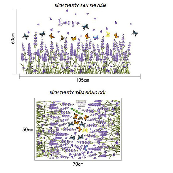 Decal Dán Chân Tường Hoa Oải Hương Tím - 2 Bộ (60 x 200 cm)