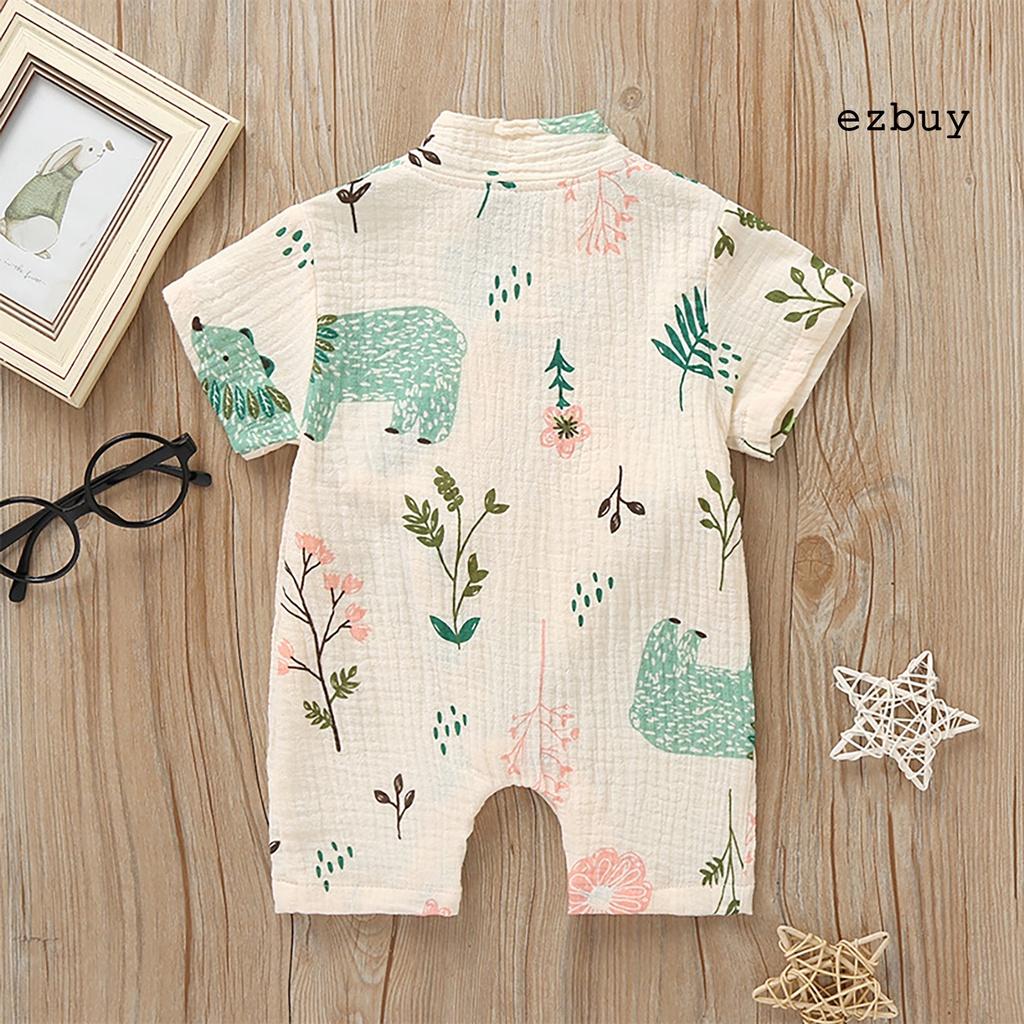 Bộ áo liền quần tay ngắn cổ chữ V chất liệu cotton thoáng khí thời trang cho bé sơ sinh