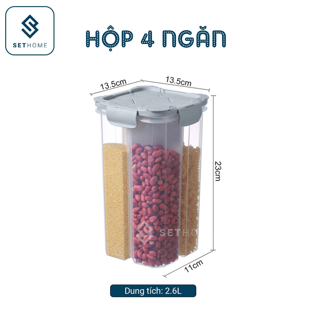 Hộp đựng hạt ngũ cốc - Hũ đựng đậu xanh, đồ khô, thực phẩm, có nắp đậy