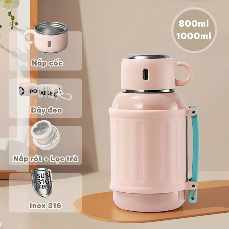 Bình Giữ Nhiệt Nóng Lạnh 55 Inox 316 Dung Tích 800-1000ML, Giữ Nhiệt 8-10 Giờ - HÀNG CHÍNH HÃNG MINIIN