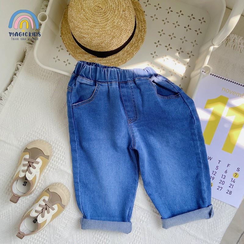 Quần dài cho bé vải bò jeans cạp chun dáng rộng ống côn Magickids quần jean bé trai đi học đi chơi mẫu mới QD21003