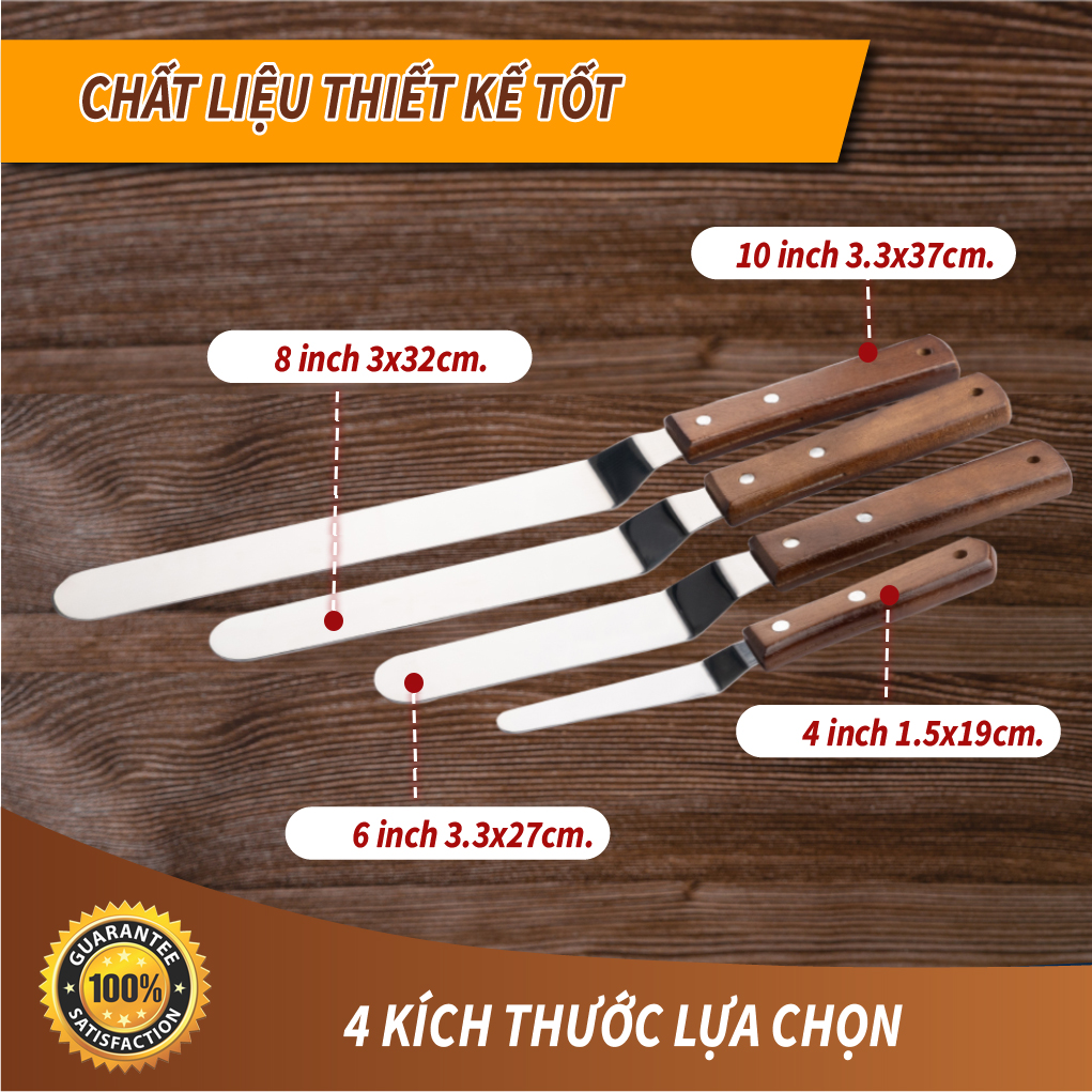 Dao Chà Láng Bánh/ Dao Lấy Bánh, Xẻng Phết Bánh Kem Spatula Model BS. Có 4 Kích Thước, Chất Liệu Inox Cao Cấp, Tay Cầm Gỗ, Siêu Nhẹ. Hàng Nhập Khẩu Chính Hãng Thái Lan