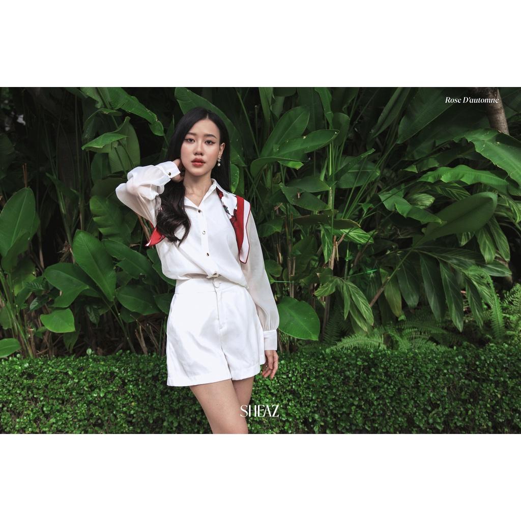 SHEAZ Sơ mi công sở dài tay, chất liệu tơ trắng cao cấp, phong cách công sở Hàn Quốc nhẹ nhàng thanh lịch