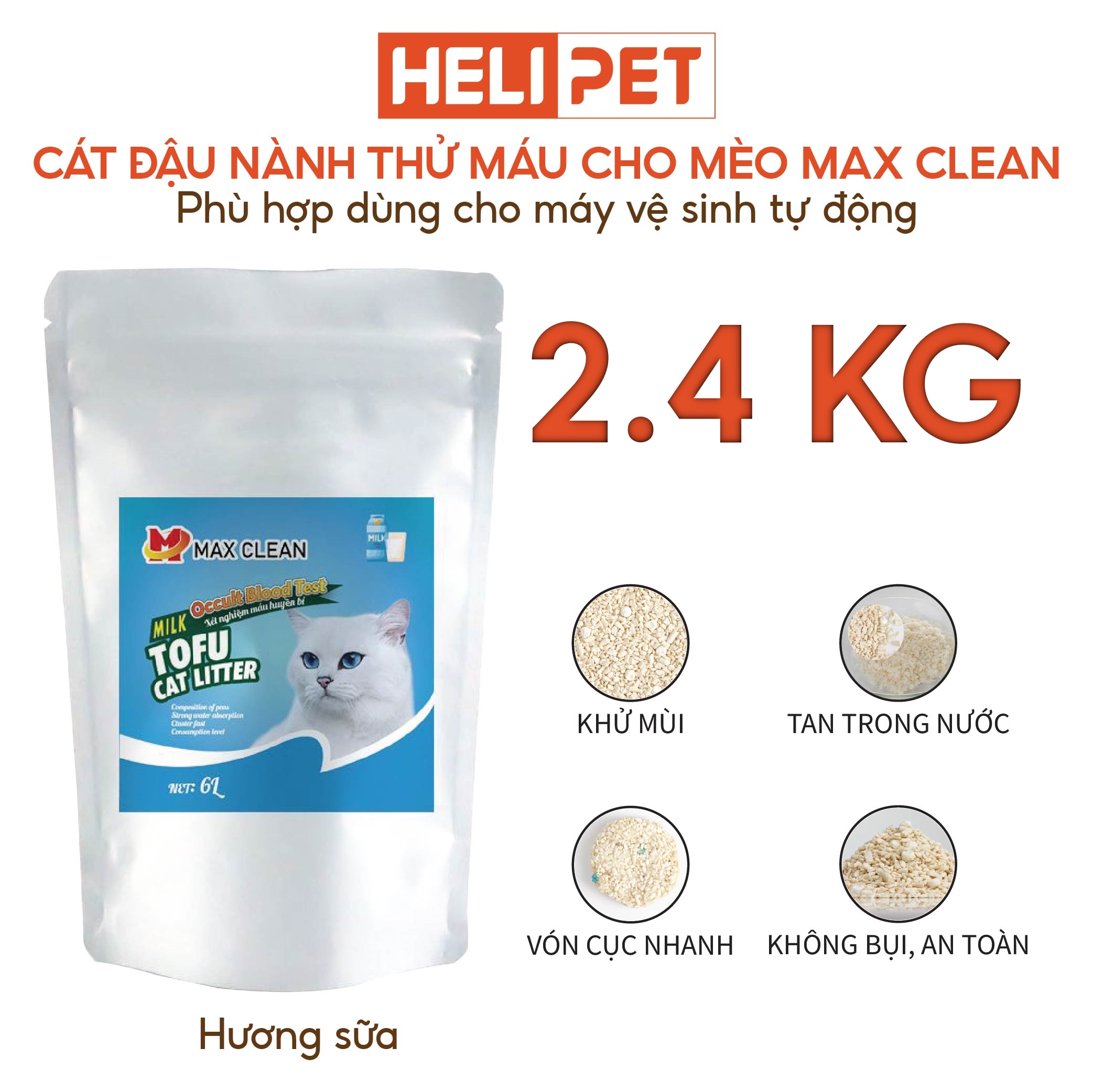 [Thử Máu] Cát mèo cát đậu nành Max Clean có chứa hạt xét nghiệm nhanh trong nước tiểu có chứa máu tạp - HELIPET