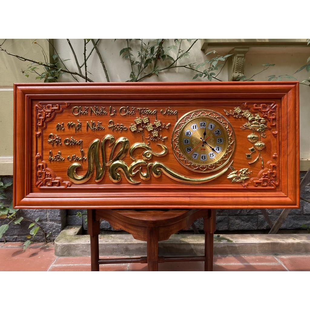 Tranh đồng hồ gỗ hương 48 x 108cm Chữ Nhẫn