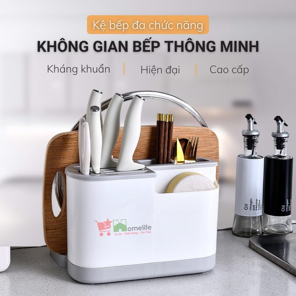 Ống Đựng Đũa Muỗng Cắm Dao Kết Hợp Giá Để Úp Thớt, Nắp Vung - Để Đồ Nhà Bếp Siêu Tiện Ích