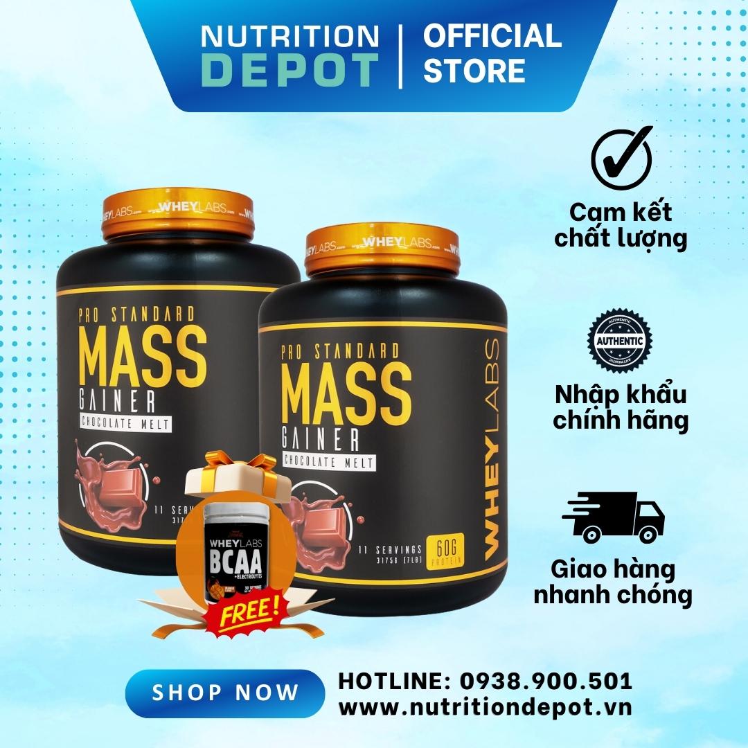 COMBO 2 hũ Sữa tăng cân và tăng cơ Wheylabs Pro Standard Mass 7lbs – Vị Chocolate Melt – TẶNG KÈM 1 wheylabs BCAA 30 lần dùng