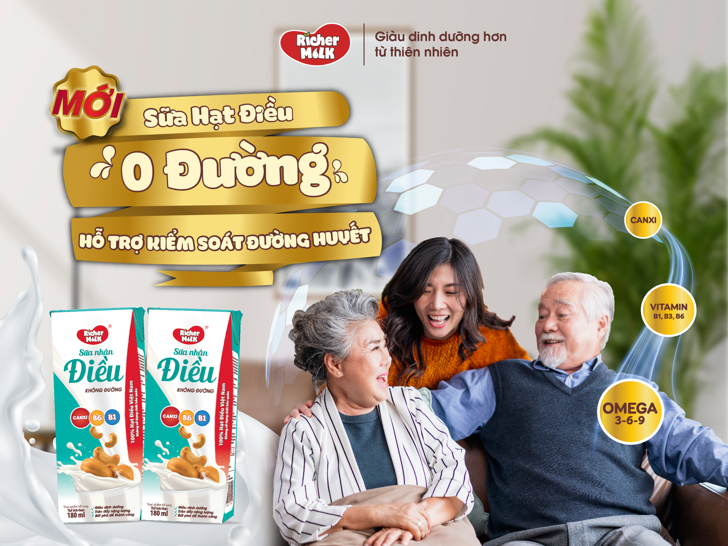 Lốc Sữa Hạt Điều Không Đường Richer Milk 180ml (180ml x 4)