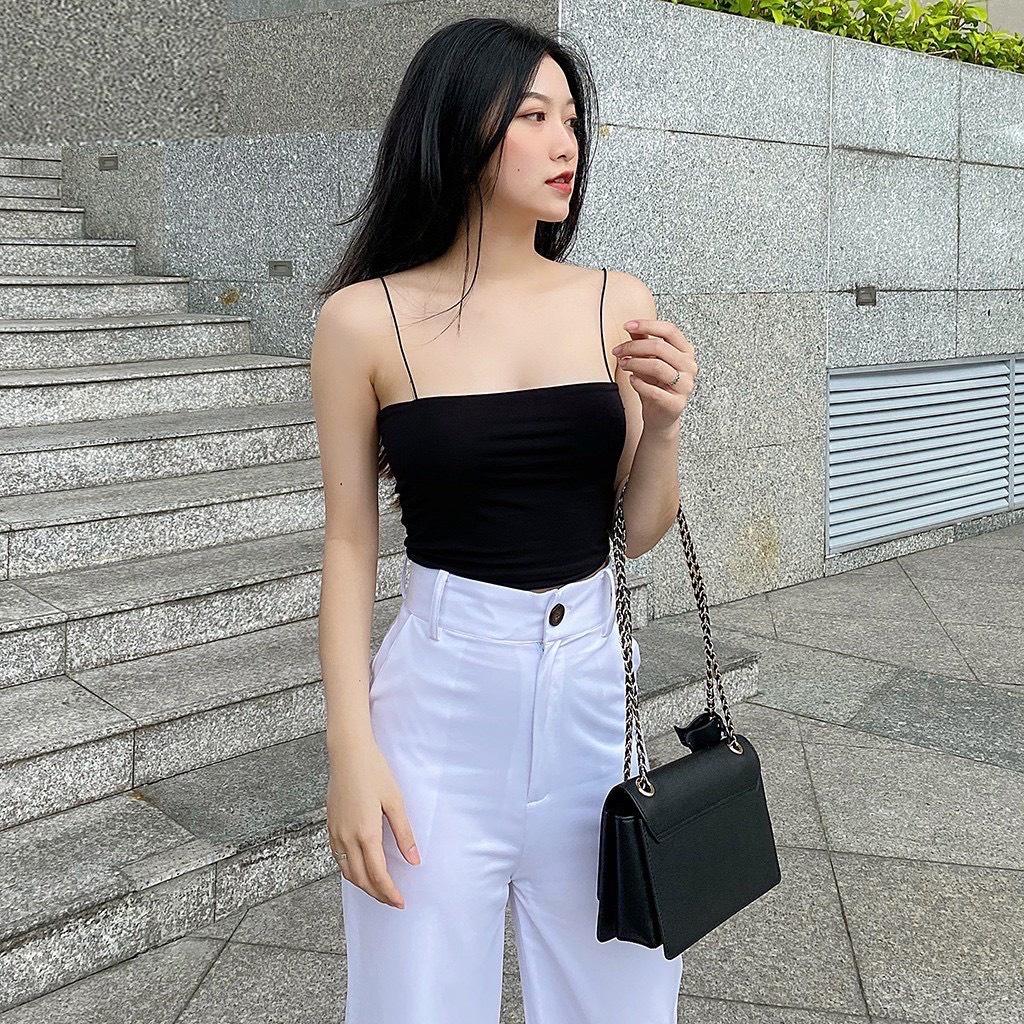 Áo 2 dây sợi bún màu đen trắng Kanimi - AN03