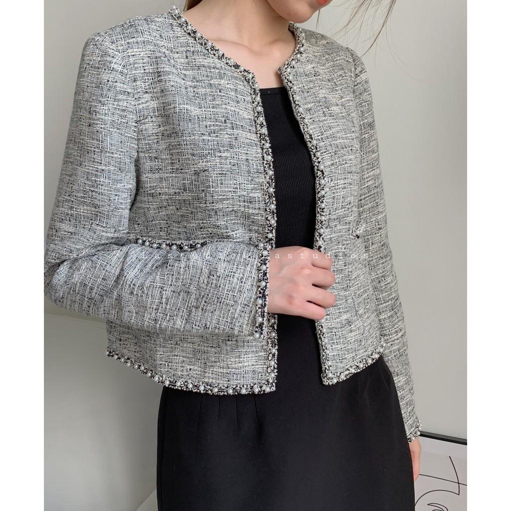 Áo khoác dạ tweed hoạ tiết Hàn Quốc