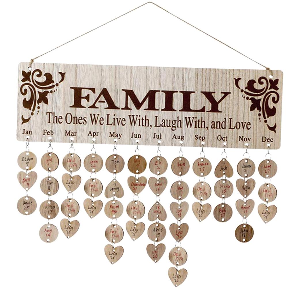 Family & Friends Wooden Calendar Board Birthday Reminder Hanging Sign