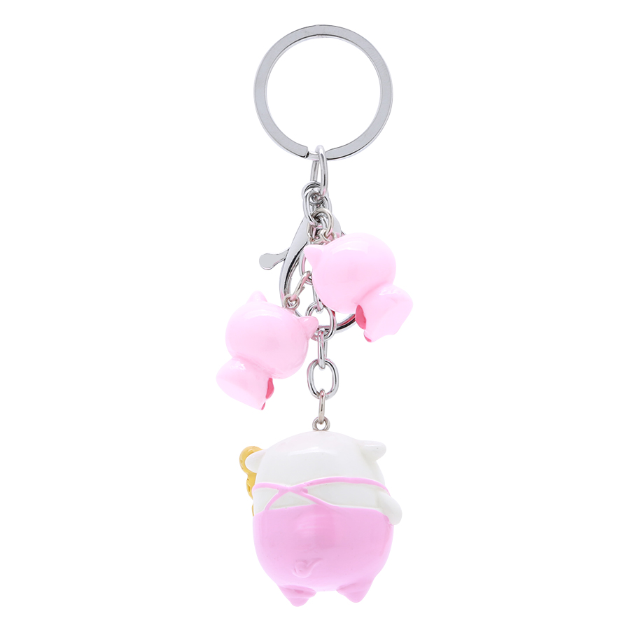 Móc Khóa 3 Con Heo Sứ - Trắng Hồng