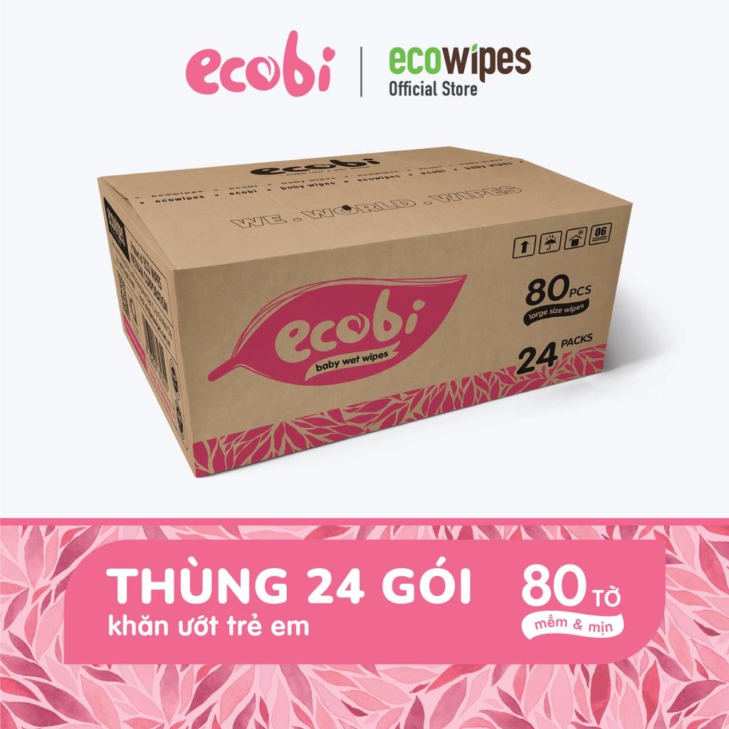 Thùng 24 gói khăn ướt cho bé Ecowipes Ecobi gói 80 tờ Hương dịu nhẹ không cồn không paraben an toàn cho trẻ sơ sinh