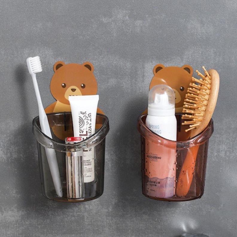 Cốc gấu dán tường để bàn chải đánh răng hình gấu có lỗ thoát nước tiện lợi Clevermart