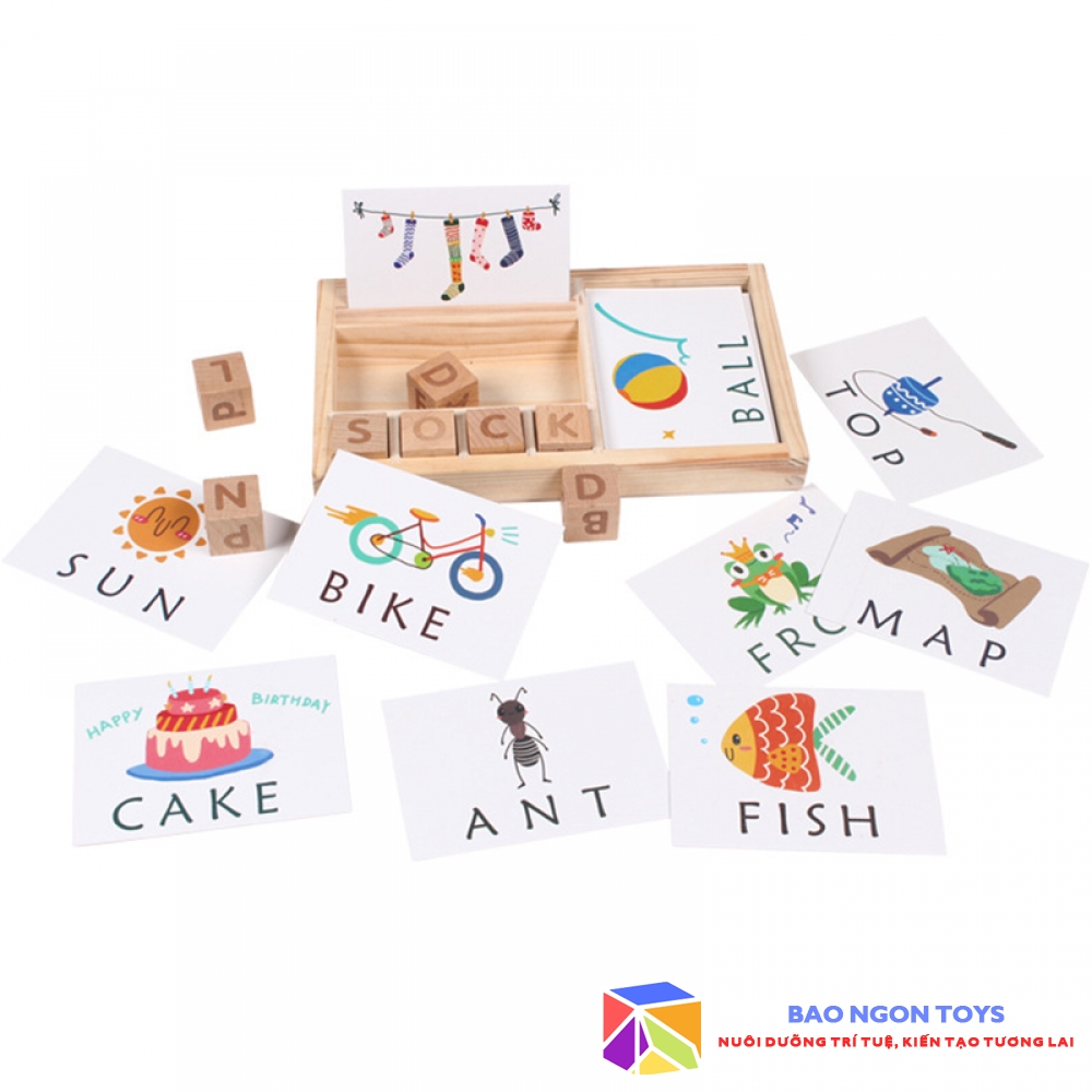 ĐỖ CHƠI GỖ GHÉP CHỮ GIÚP BÉ HỌC ĐÁNH VẦN TIẾNG ANH, ĐỒ CHƠI MONTESSORI CHO BÉ HỌC CHỮ CÁI