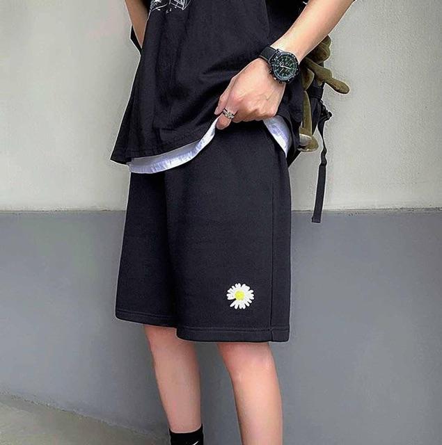 Quần short nỉ quàn đùi in họa tiết 2 màu đen xám chất thun bông mềm mịn có túi