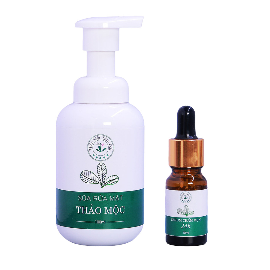 Bộ Đôi Sạch Mụn Thảo Mộc Sâm Đất (Sữa Rửa Mặt Tạo Bọt Oxy 100ml - Serum Chấm Mụn 24h 10ml)