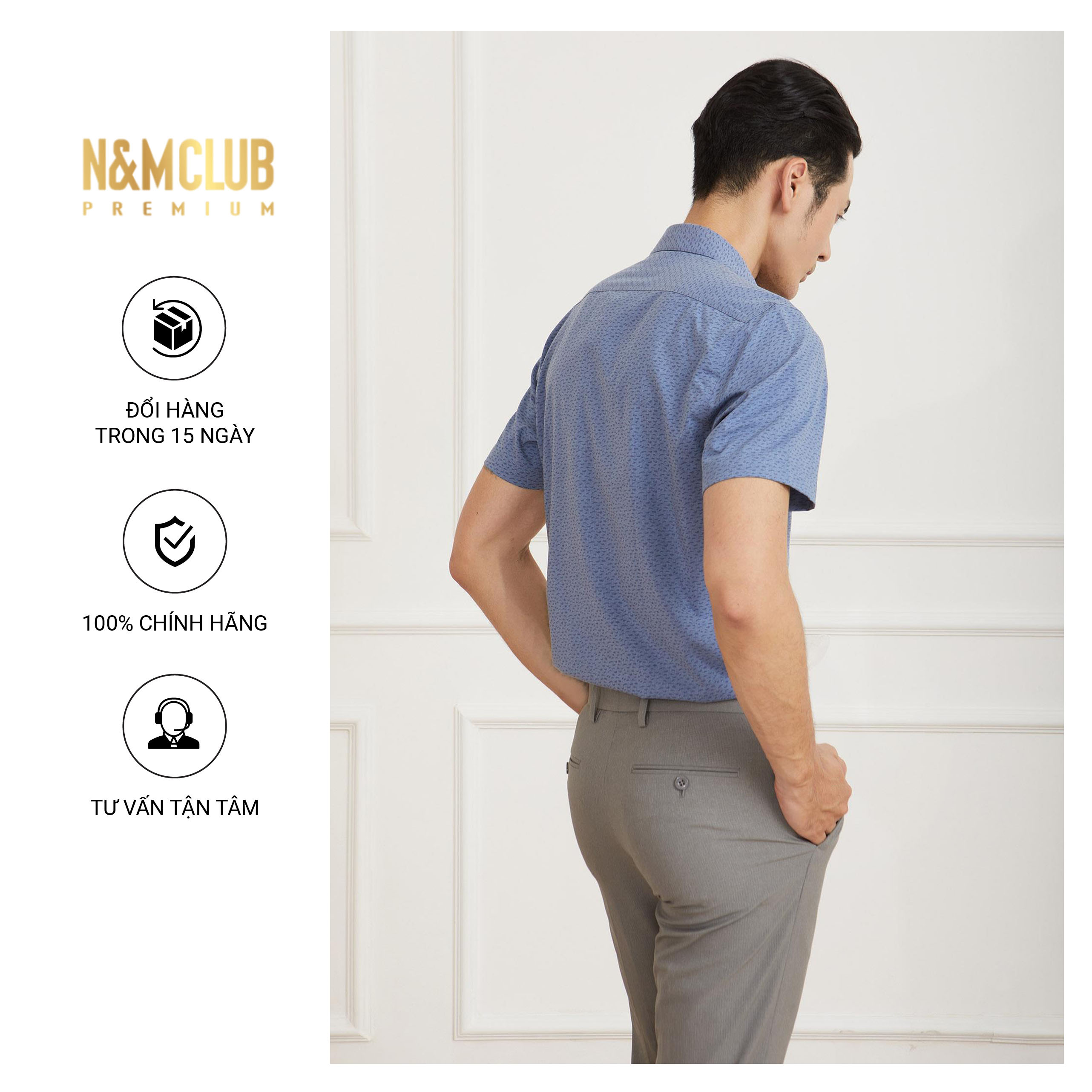 N&amp;M CLUB Áo Sơ Mi Nam Tay Ngắn chất liệu Bamboo cotton 2105046