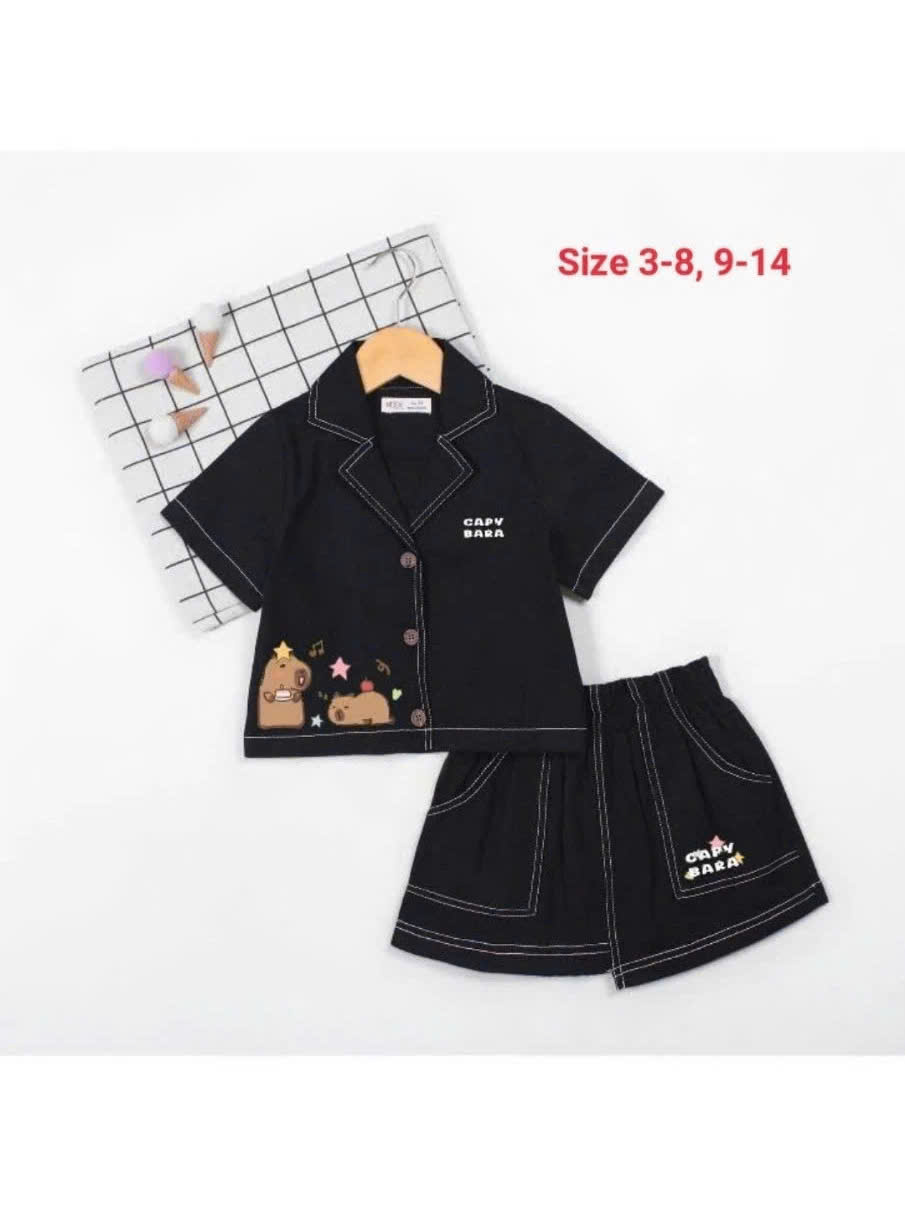 SET VEST BÉ GÁI IN HÌNH CAYBARA TỪ 12-45KG KÈM CHÂN VÁY LỆCH TÀ ĐÁNG YÊU CHO BÉ GÁI