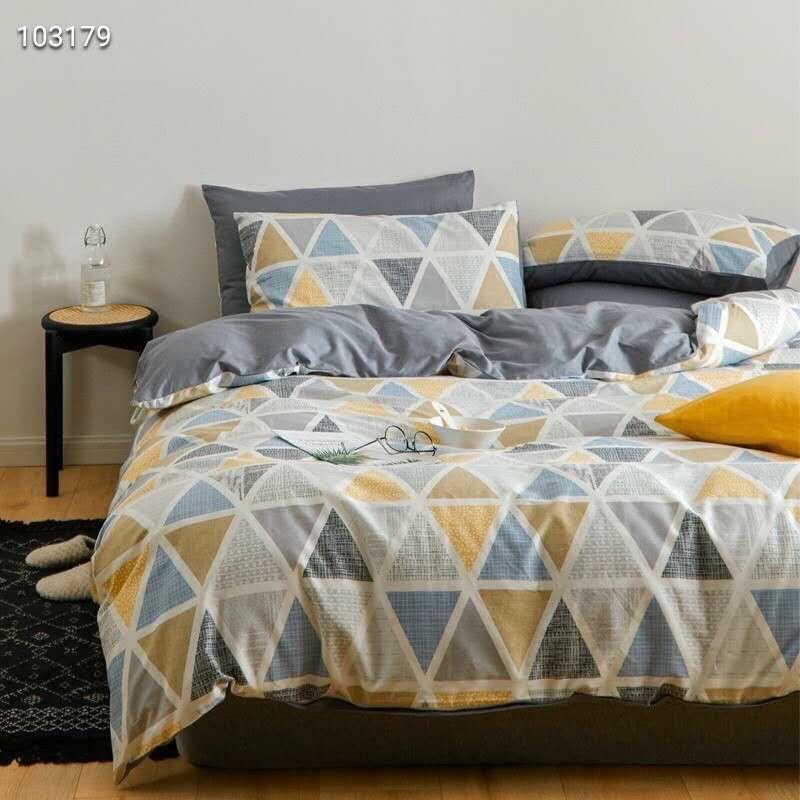 Bộ Chăn Ga Gối Cotton Living 100%cotton Hàng Nhập Khẩu Cao Cấp Kẻ Hiện Đại