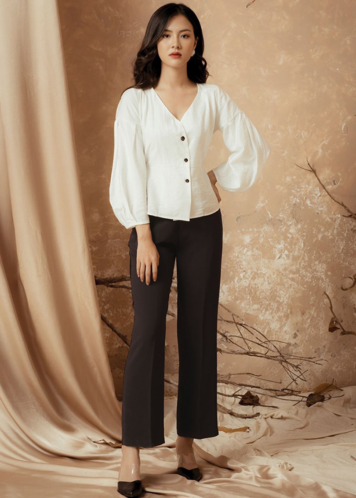 Áo Sơ Mi Vintage Cổ Chữ V
