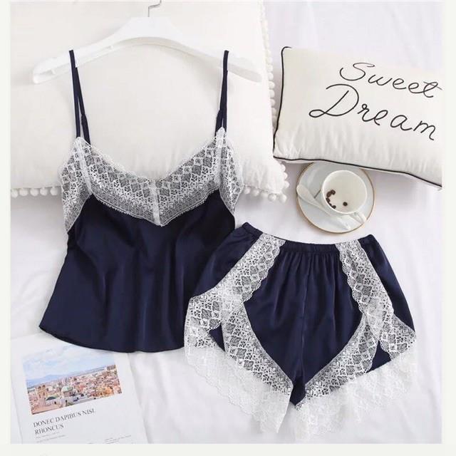 Đồ bộ đẹp - Bộ ngủ lụa satin Phối ren