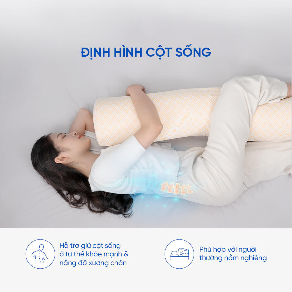 Gối ôm cao su cao cấp Kim Cương Honey 20x100cm thiết kế lỗ thông hơi xung quanh gối, giúp ngăn chặn nấm mốc tạo sự thoáng mát