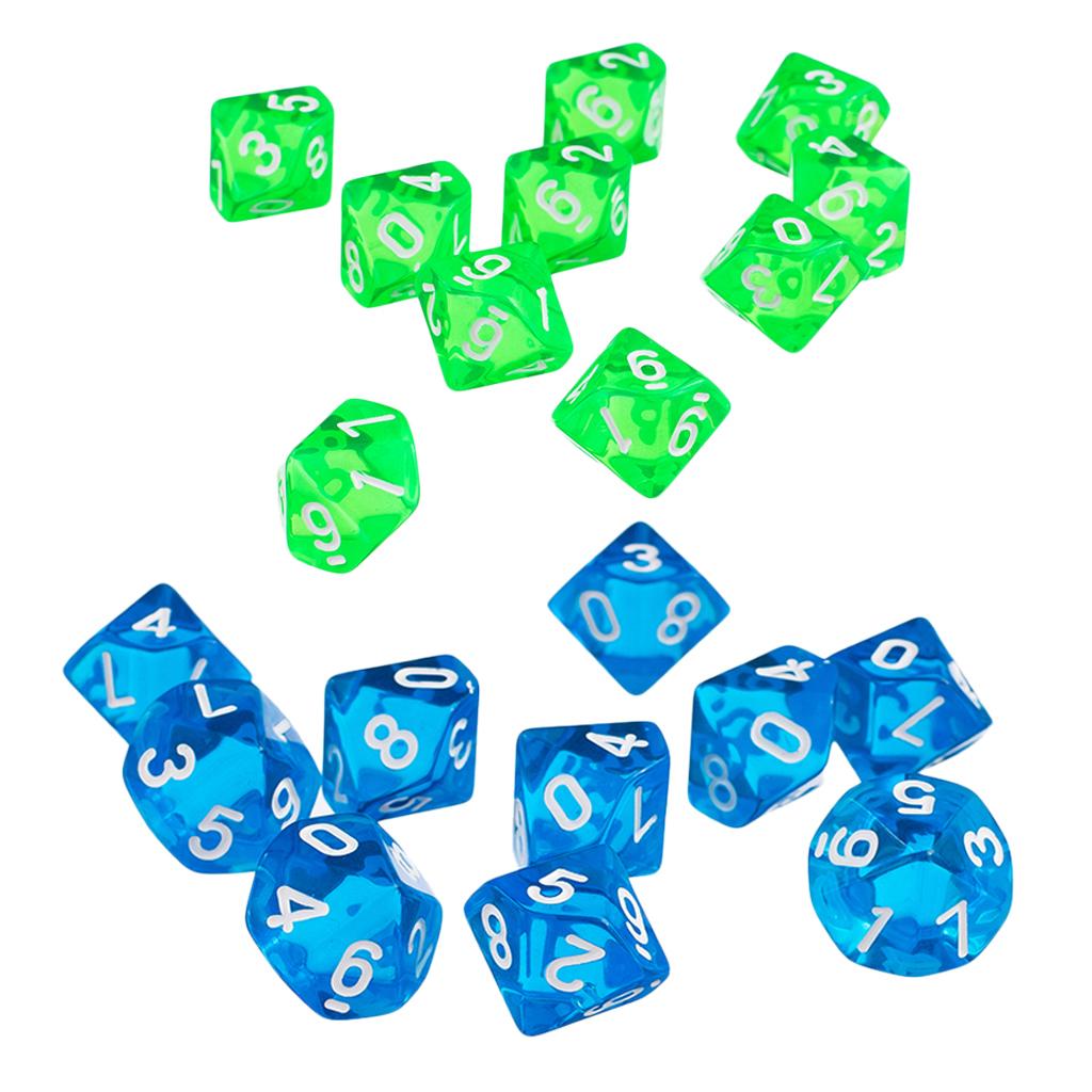 20 Pieces D10 Polyhedral Dice for Dungeons and Dragons Blue+Green
