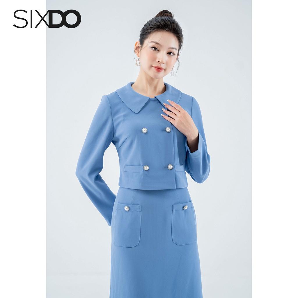 Áo Vest nữ xanh dài tay dáng lửng SIXDO
