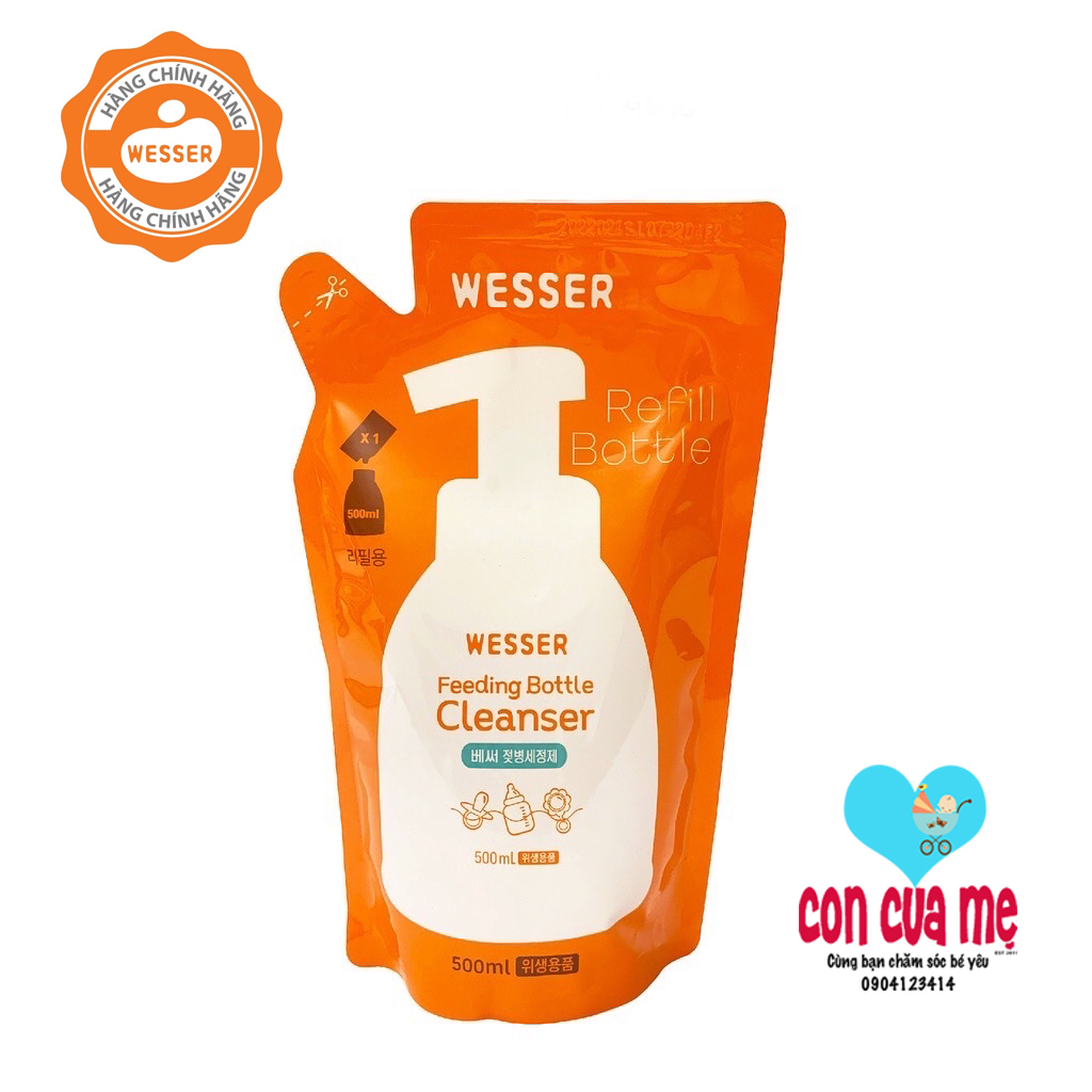 Bộ 2 Gói Nước Rửa Bình Sữa Wesser (500ml x 2)