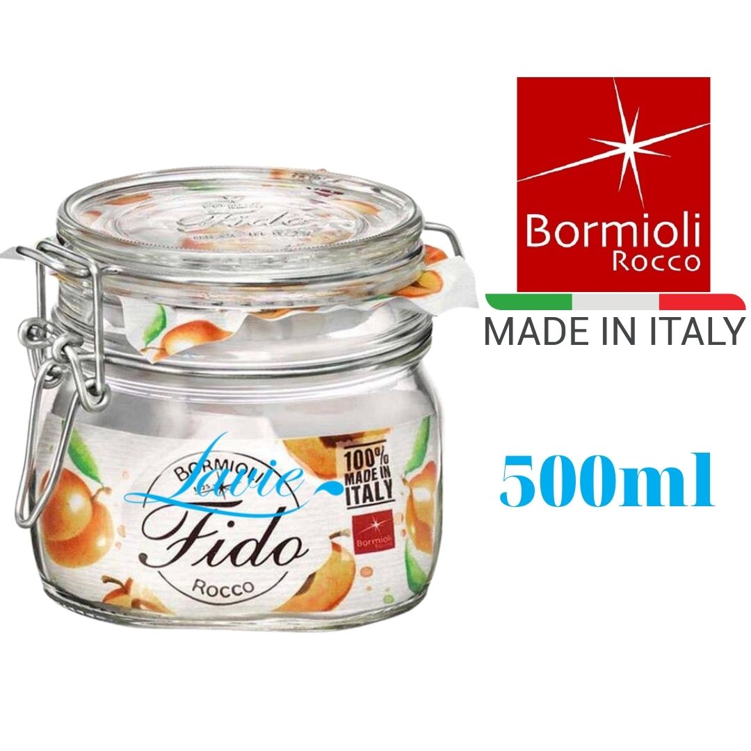 Combo 2 hũ thủy tinh đựng thực phẩm nắp khóa cài kín hơi dung tích 0.5L Bormilio - Made in Italia