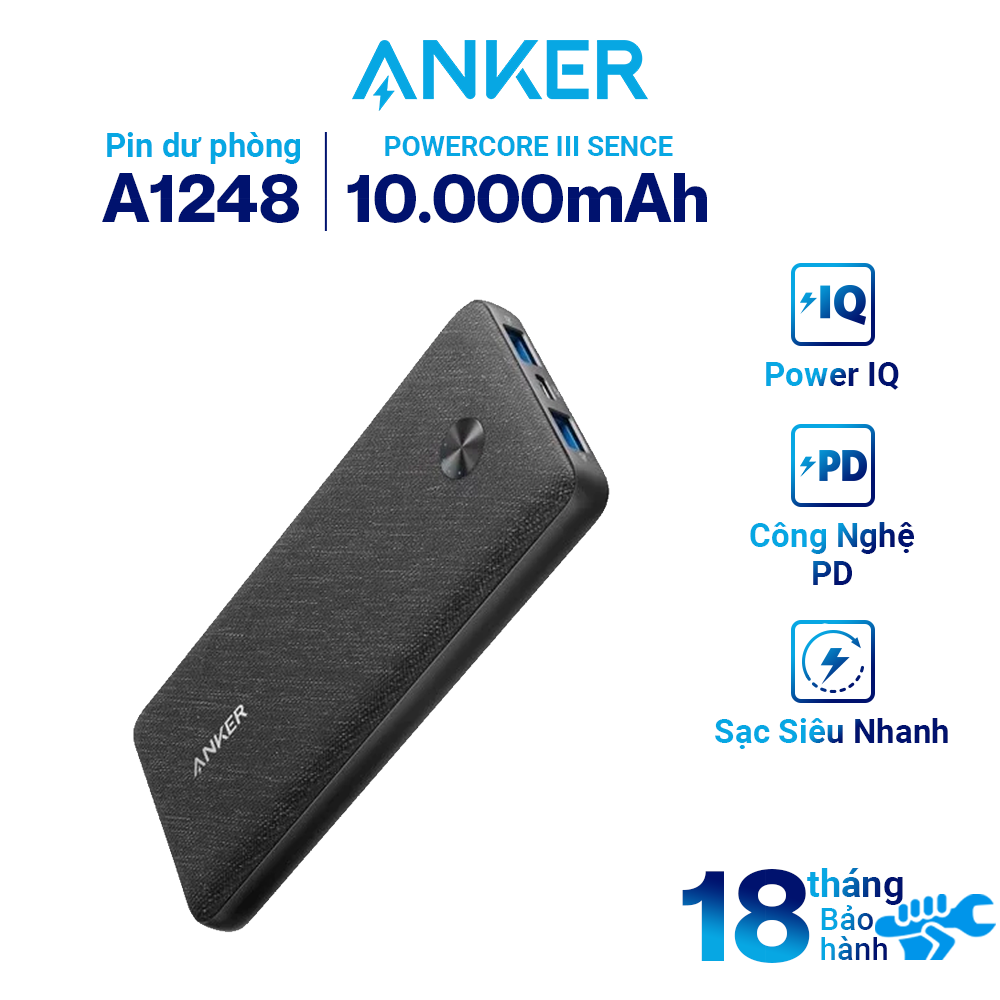 Pin Sạc Dự Phòng Anker PowerCore Sense 10000mAh PD 20W Type-C và USB-A A1248 - Hàng Chính Hãng