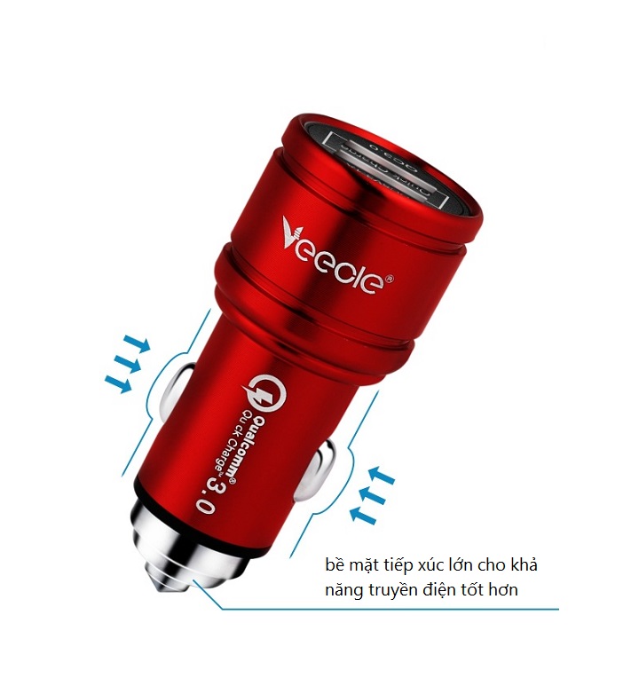 Tẩu Sạc Nhanh Ô Tô 2USB Veecle QC3.0 Thiết Kế Sang Trọng, Quý Phải