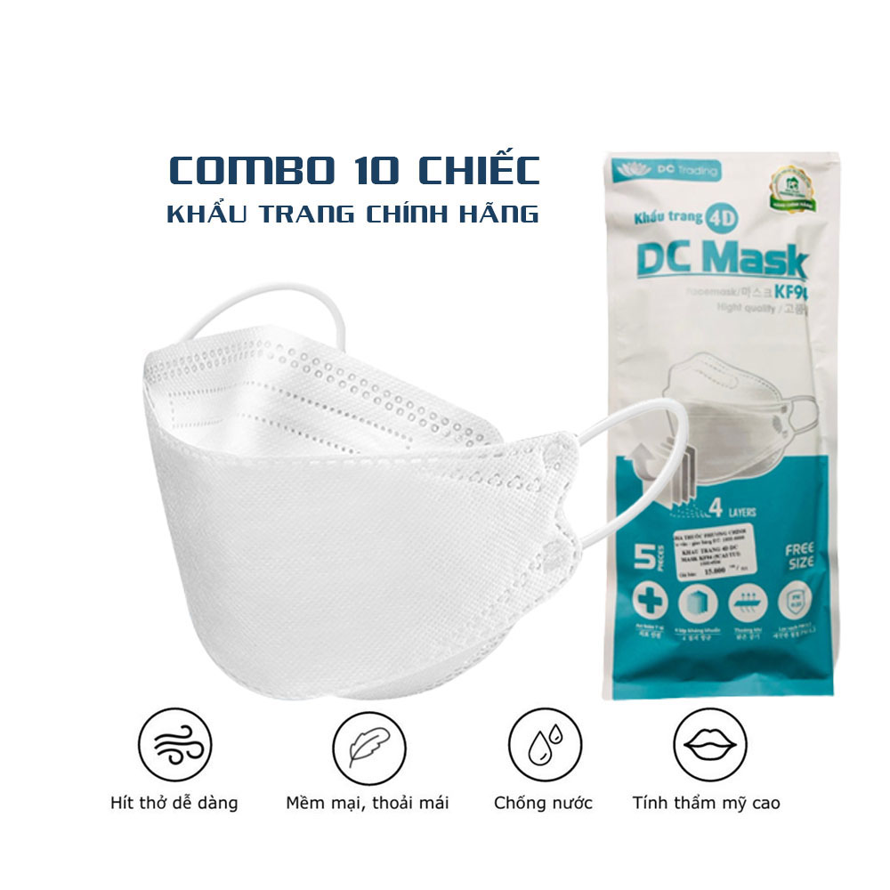 Set 10 khẩu trang 4D Kf94 dc mask kháng khuẩn lọc bụi mịn cao cấp