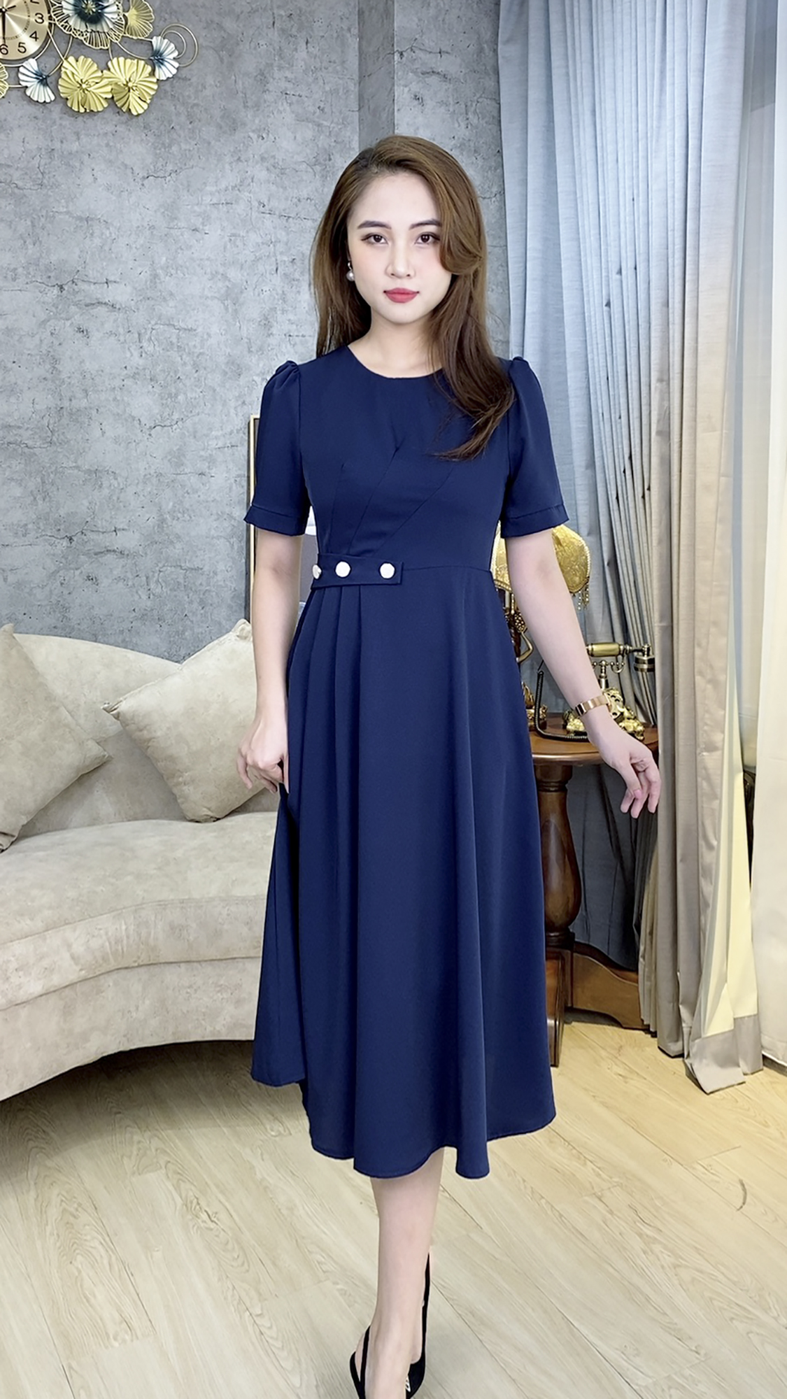 Đầm Quý Bà Sang Trọng [ Linh Trà ] (TM 483) Cao Cấp Vải Chéo Ý Bigsize Thoải Mái Quý Phái Đa Dụng Cho Tuổi Trung Niên