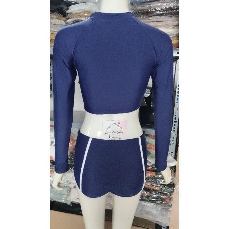 Bikini đồ bơi 2 mảnh dài tay cạp cao có khóa kéo thể thao năng động đi biển chất liệu thun lạnh co dãn 4 chiều DBN012