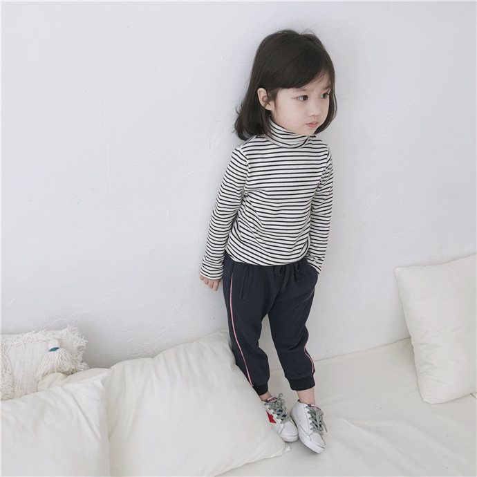 Áo thun cotton cổ cao cho bé trai bé gái mặc thu đông, chất cotton đẹp dày dặn, giữ ấm tốt, mẫu mới kẻ sọc dễ mặc | MA07