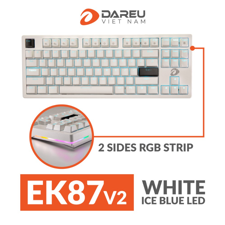 Bàn phím cơ Gaming DAREU EK87 v2 (2 sides RGB strip, Black: Rainbow light , White: Single blue Backlight) - Hàng Chính Hãng
