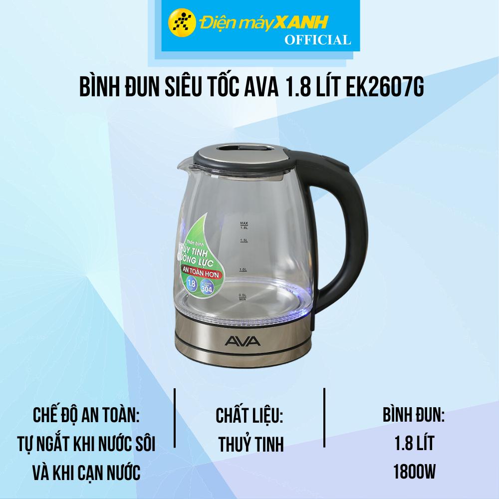 Bình đun siêu tốc AVA 1.8 lít EK2607G - Hàng Chính Hãng