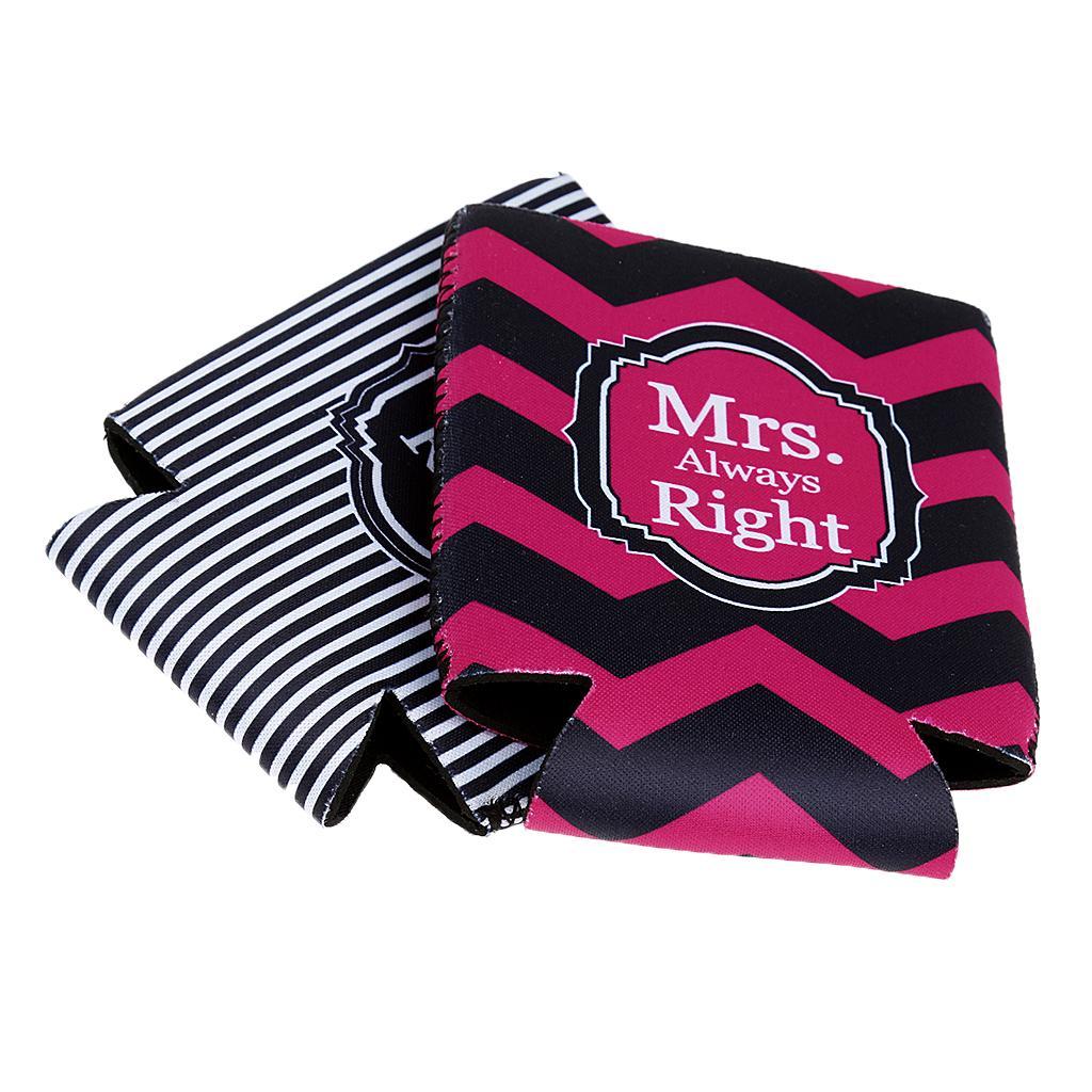 2 Pair His & Her Stubby Tin Can Beer Soda Bottle Sleeve Cooler Holder Cover