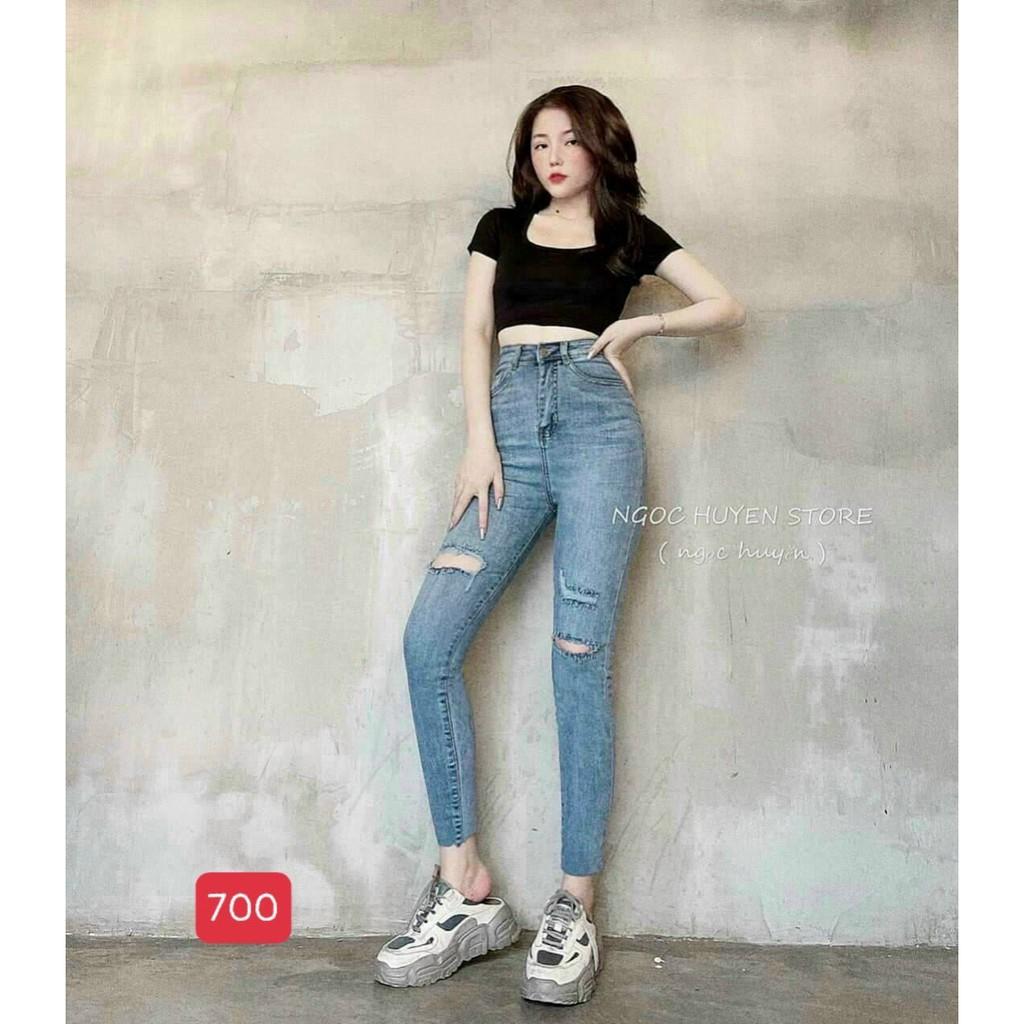 Quần jean nữ lưng cao King168, quần bò nữ cao cấp co dãn QJNU700