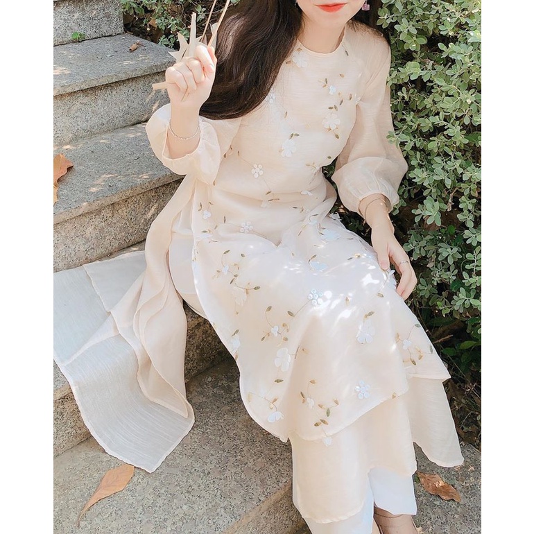 Áo Dài Cách Tân Nữ Dáng Suông Tay Bồng RC02B