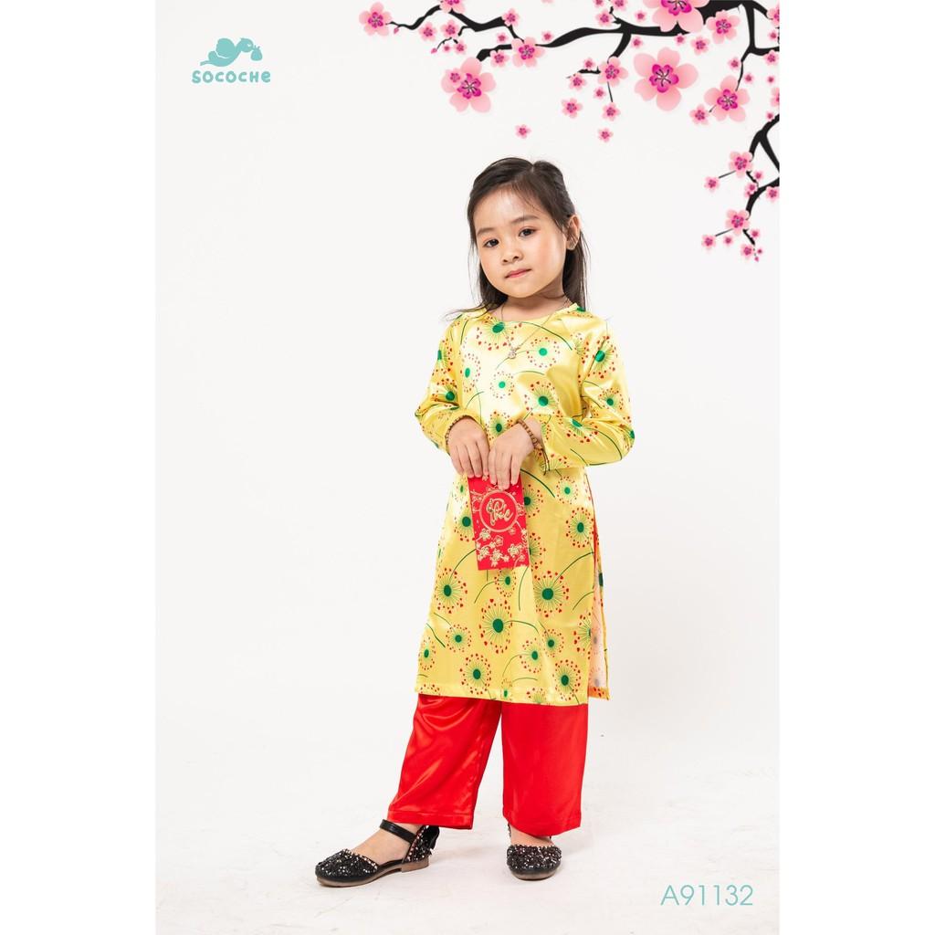 Áo dài bé gái (áo dài+quần) hoa nhí/hạc size 2-10 cho bạn từ 10-35kg