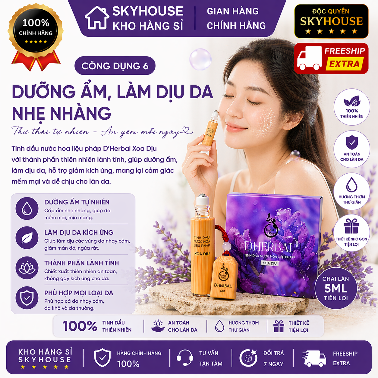 Tinh dầu nước hoa xoa dịu trị liệu DHERBAL độc quyền DAMODE chai 5ml tinh dầu nước hoa giảm stress chính hãng