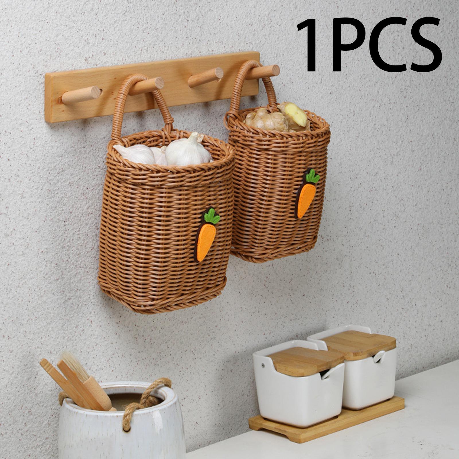 Wall Hanging Basket Holder Decorative Toiletries Sundries Home Vegetables Cabinet with Handle Bathroom Key Balcony Kitchen Woven Wall Basket