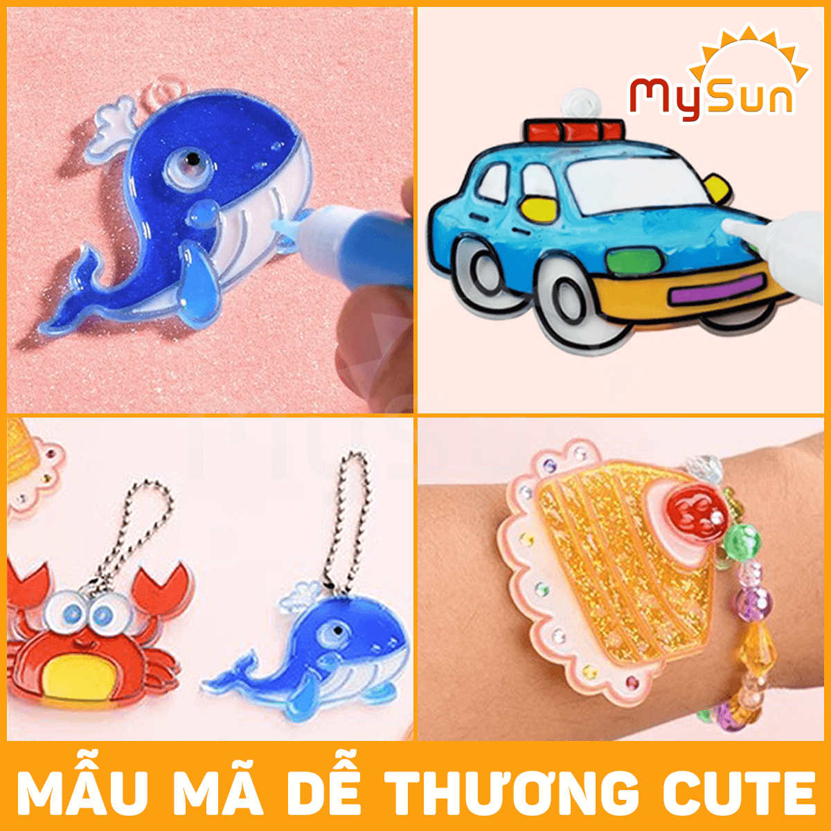 Sticker nổi 3D giá rẻ hoạt hình dễ thương tự làm thiết kế dẻo mini làm móc khóa treo cặp balo, xe máy MySun
