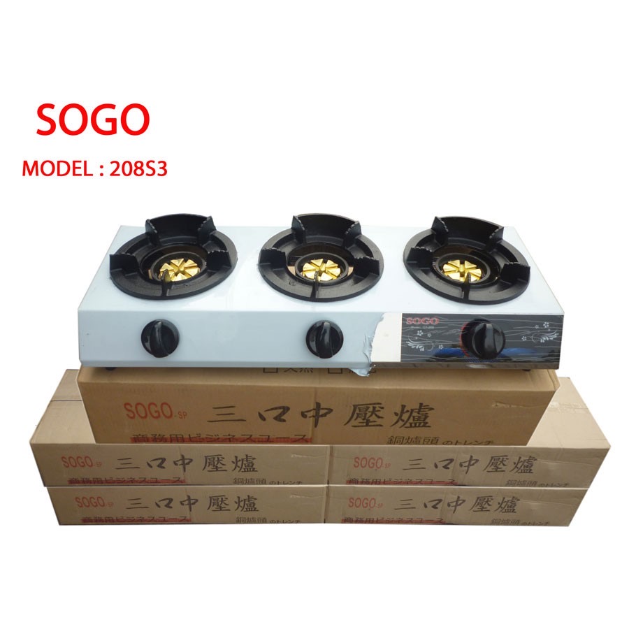 Bếp Khè Ga 3 Lò Bán Công Nghiệp SOGO GT-208S3-Ngọn Lửa Xanh-Hàng Chính Hãng